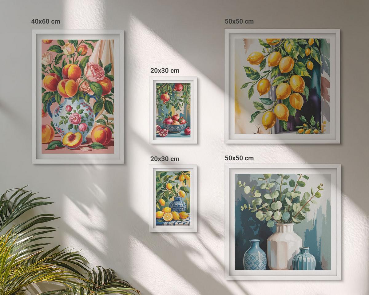 BILDER SET 5er Set - 50x50 cm & 20x30 cm & 40x60 cm Weißer Rahmen - Amalfi-Zitronen und -Orangen - Weiß, Kunststoff (40/60cm) - TULUP