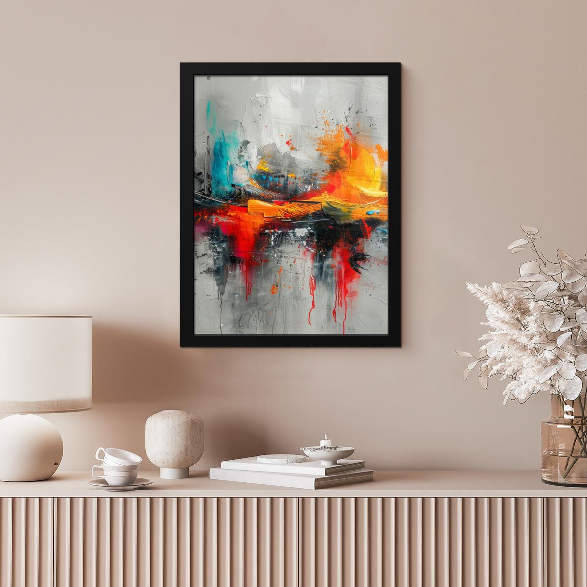 POSTER MIT RAHMEN Moderne Kunst - Orange - Grau - Abstrakt Bilderrahmen 30x40 cm - Hellgrau, Papier (30/40cm) - MuchoWow