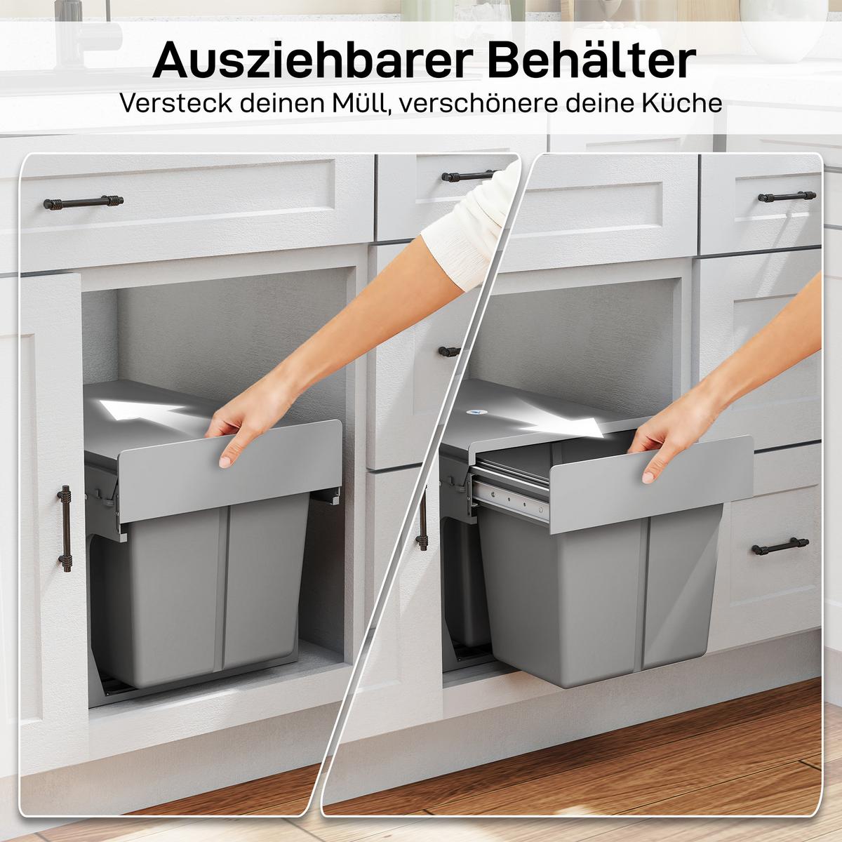 ABFALLBEHÄLTER Kunststoff Metall Hellgrau - Hellgrau, Kunststoff (34.3/35.1/48cm) - HOMCOM