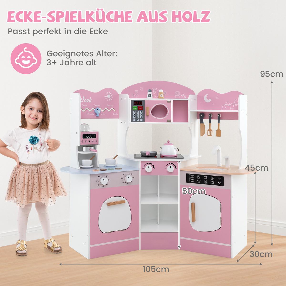 ECK-SPIELKÜCHE Pink - Pink, Holzwerkstoff (105/95/30cm) - COSTWAY