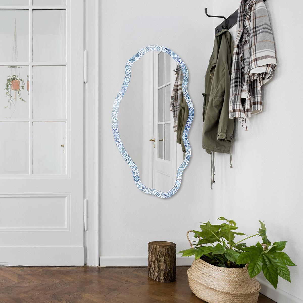 SPIEGEL 90x45 cm asymmetrisch mit Druck - Blaue Fliesen - Transparent, Glas (45/90/0.4cm) - TULUP