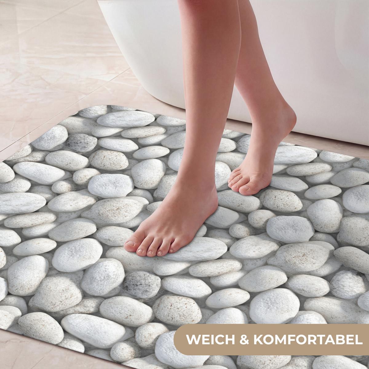 BADEMATTE Steine - Grau - Oval 90x60 cm - Hellgrau, Textil (90/60cm) - OnlyWow