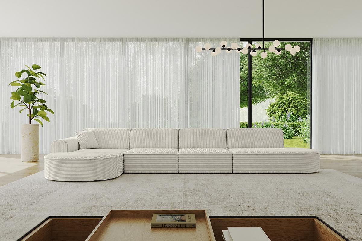 ECKSOFA Ottomane Links MARI-L3 - 413x171x79 cm Creme Cord - Hellgrau/Creme, Holzwerkstoff/Kunststoff (165/406cm) - ALTDECOR