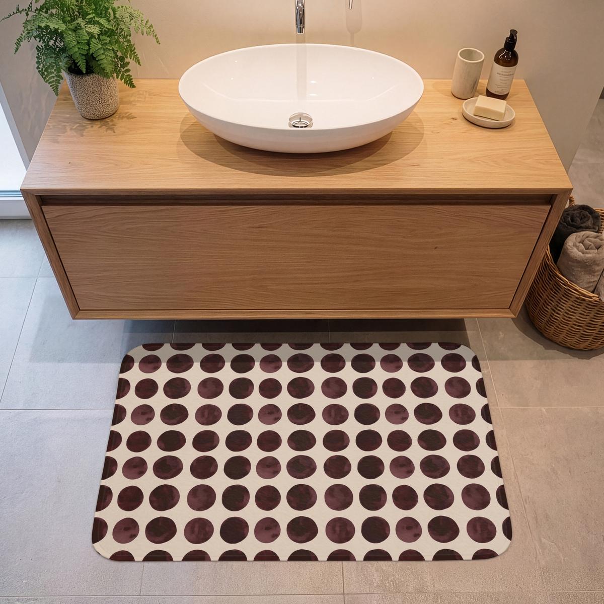 BADEMATTE Polka dots - Muster - Braun 90x60 cm - Bordeaux, Textil (90/60cm) - OnlyWow