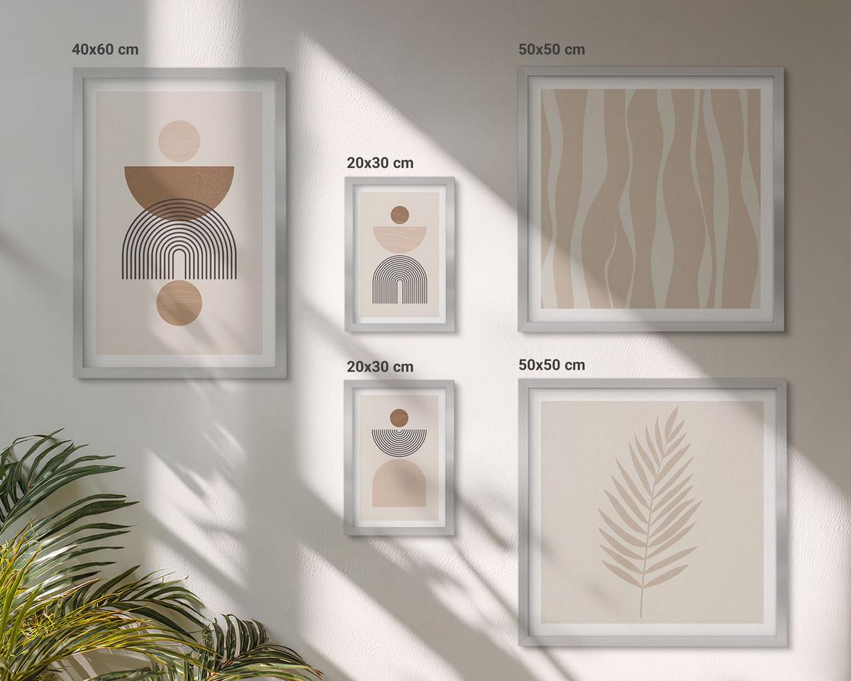 BILDER SET 5er Set - 50x50 cm & 20x30 cm & 40x60 cm Silberner Rahmen - Abstrakte Formen braun beige - Silberfarben, Kunststoff (40/60cm) - TULUP