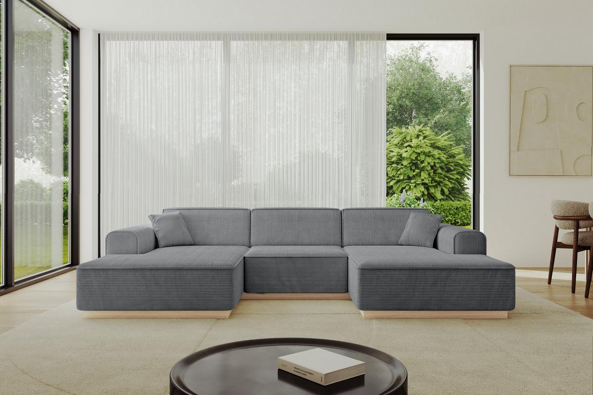 WOHNLANDSCHAFT IREA-U1 - 301x165x80 cm Duneklgrau - Dunkelgrau, Holzwerkstoff/Textil (301/80/165cm) - ALTDECOR