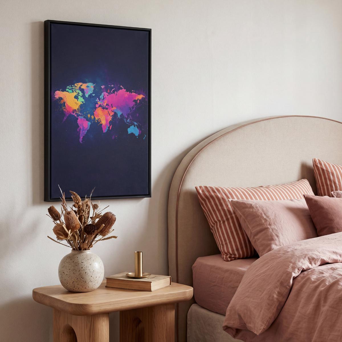 LEINWAND Bilder mit Rahmen - Weltkarte - Bunt - Graffiti - 40x60 - Multicolor, Textil (40/60cm) - MuchoWow
