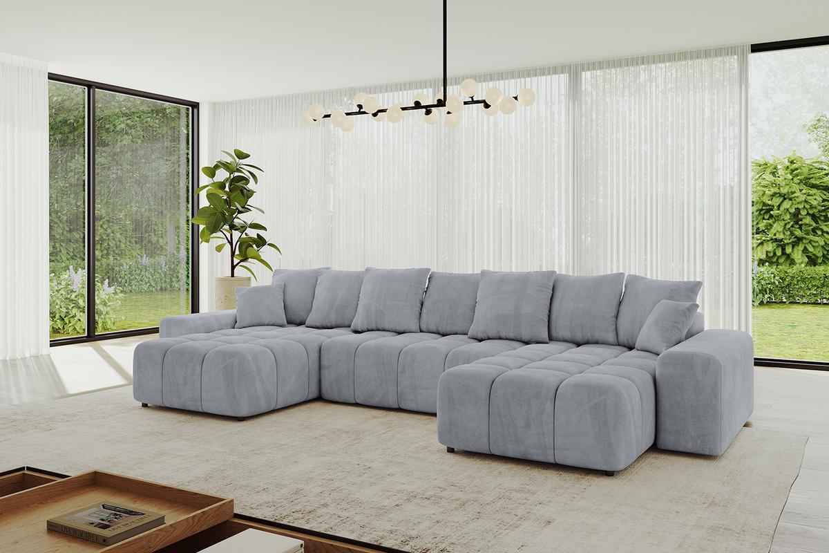 WOHNLANDSCHAFT ENIL-U 401x189x68 Hellgrau Velours - Hellgrau, Holzwerkstoff/Kunststoff (401/68/189cm) - ALTDECOR