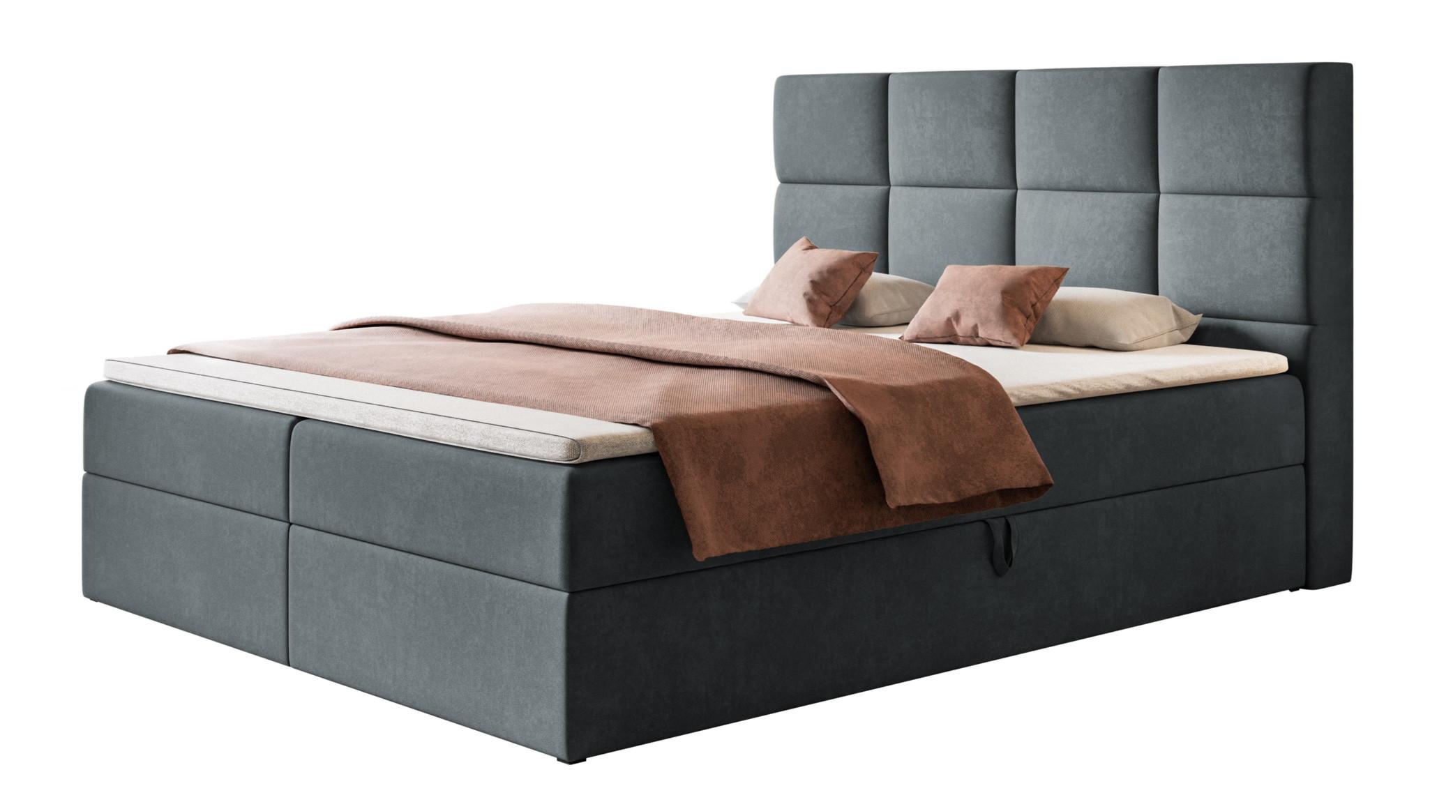 BOXBETT ROMA mit 2 Bettkästen, 140x200, Farbe: Dunkelgrau, Velourstoff, Doppelbett mit Bonell-Matratze - Dunkelgrau, Holz/Kunststoff (140/200cm) - Alpi-Möbel