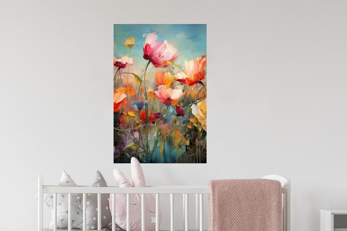 WANDTATTOO Blumen - Aquarell - Kunst - Botanisch - Natur Wandbild 40x60 cm - Orange, Kunststoff (40/60/0.1cm) - MuchoWow