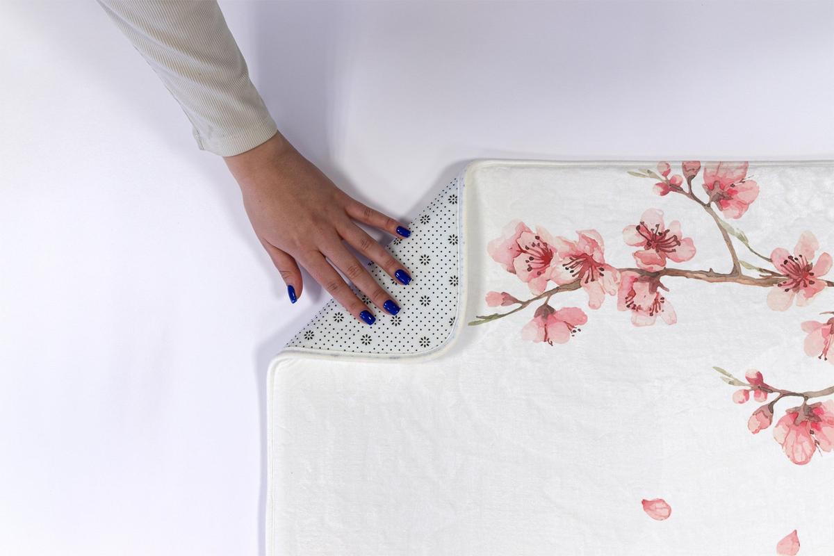 BADTEPPICH 90x60 cm Japanische Blumen - Weiß, Textil (90/60cm) - TULUP