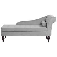CHAISELONGUE Samtstoff hellgrau mit Bettkasten rechtsseitig Pessac - Grau, Textil (145/72/65cm) - Beliani
