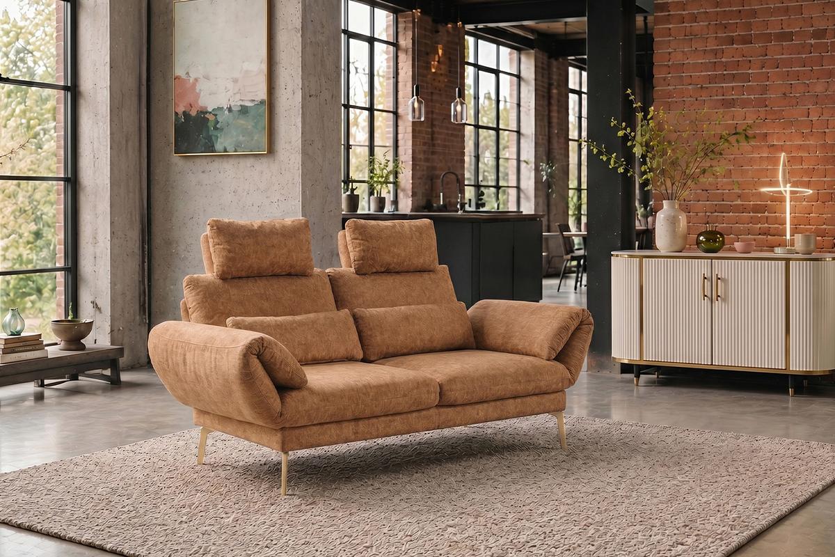 SOFA HOLLY Braun Flachgewebe - Braun, Textil/Metall (176/90/92cm) - KAWOLA