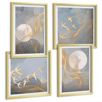 BILDER SET 4er Set - 50x50 cm & 40x60 cm Goldrahmen - Abstrakte Wellenkreise, grau - Goldfarben, Kunststoff (50/50cm) - TULUP