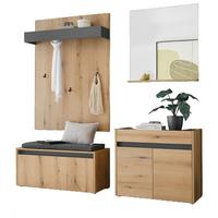 GARDEROBE-SET Evoke Eiche mit Grau, 5-teilige Flurgarderobe 190 cm inklusive Sitzkissen - Eichefarben/Schwarz, Glas/Holzwerkstoff (190/200/40cm) - Furn.Design