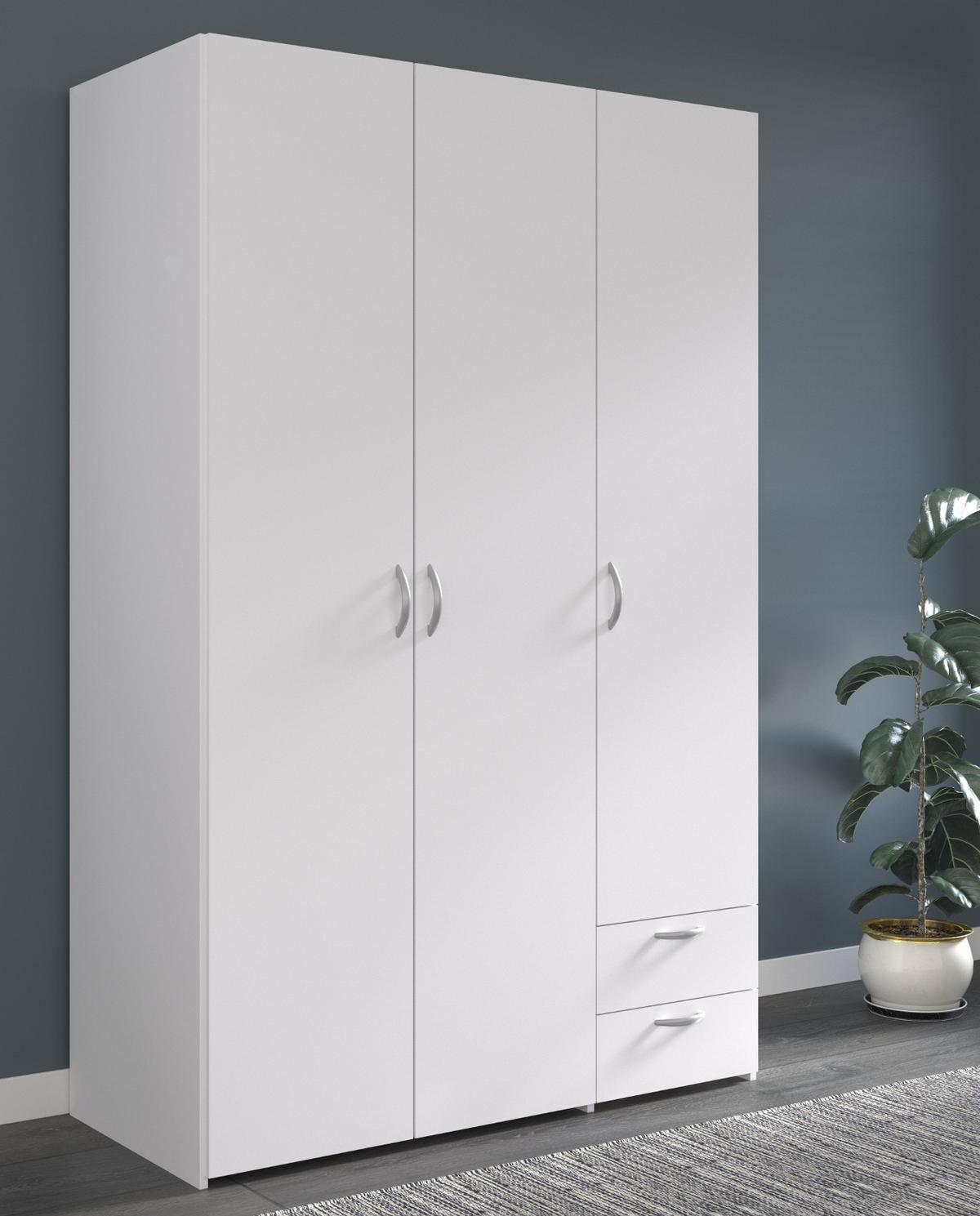 KLEIDERSCHRANK weiß 120 cm 3-türig, Drehtürenschrank - Silberfarben/Weiß, Holzwerkstoff/Kunststoff (120/185/51cm) - Furn.Design