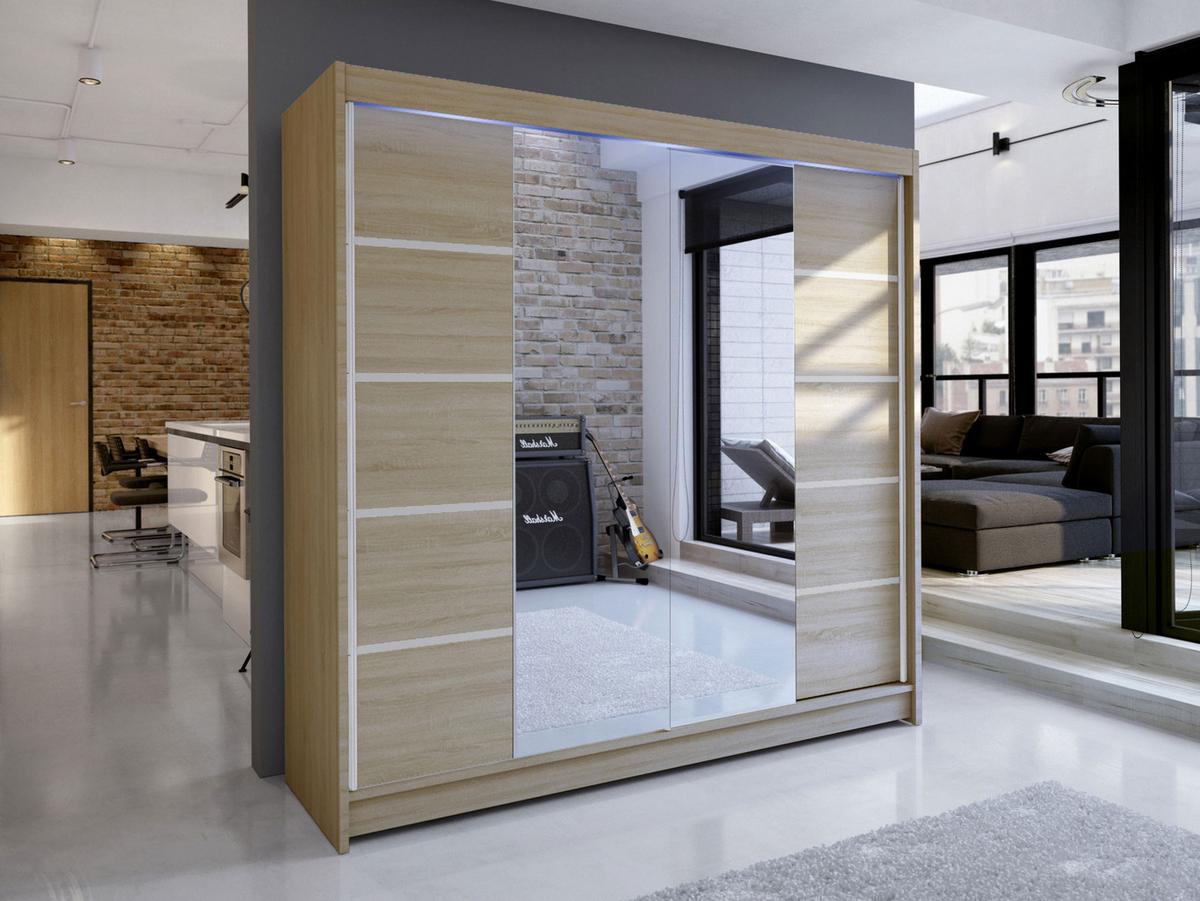 SCHWEBETÜRENSCHRANK Talin V, mit RGB LED Beleuchtung - Kaschmir/Silberfarben, Holzwerkstoff/Metall (180/215/58cm) - MIRJAN24