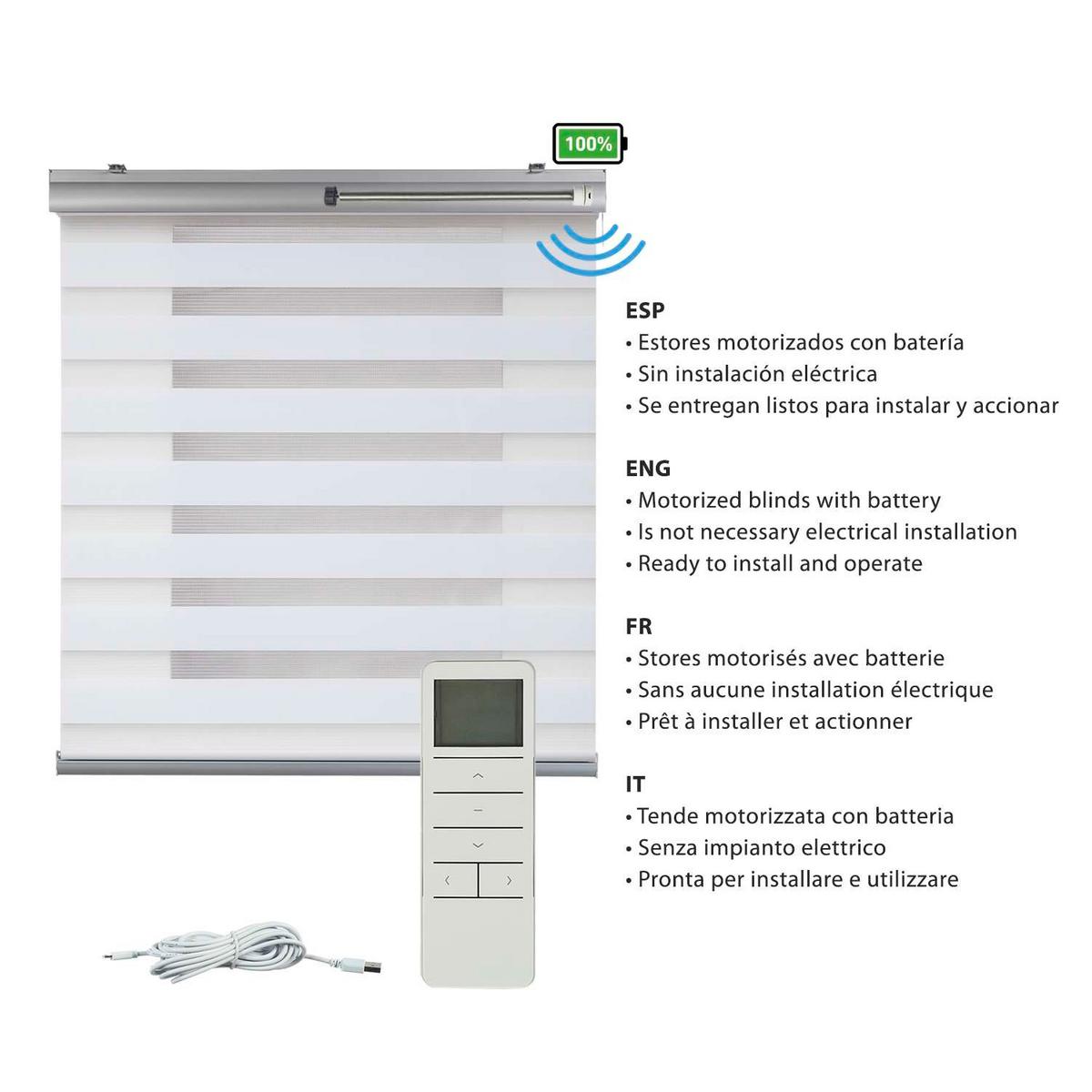 DOPPELROLLO Motorisiertes Weiß 100x250 cm - Weiß, Kunststoff (100/250cm) - STORESDECO