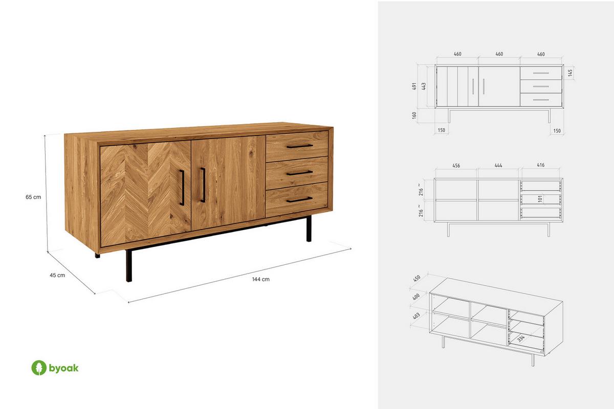 KOMMODE BREIT LEON Kernbuche - Kernbuche, Holz (144/65/45cm) - byoak