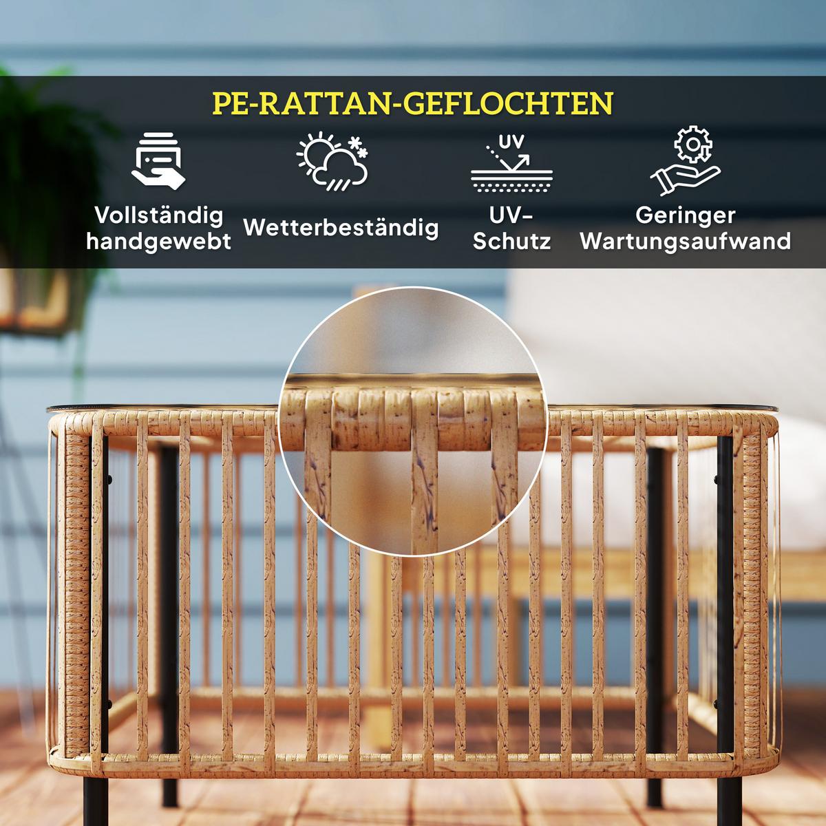 POLYRATTAN Gartentisch, 65 x 65 x 43 cm, wetterfest Beistelltisch quadrarisch - Naturfarben, Metall (65/65/43cm) - Outsunny