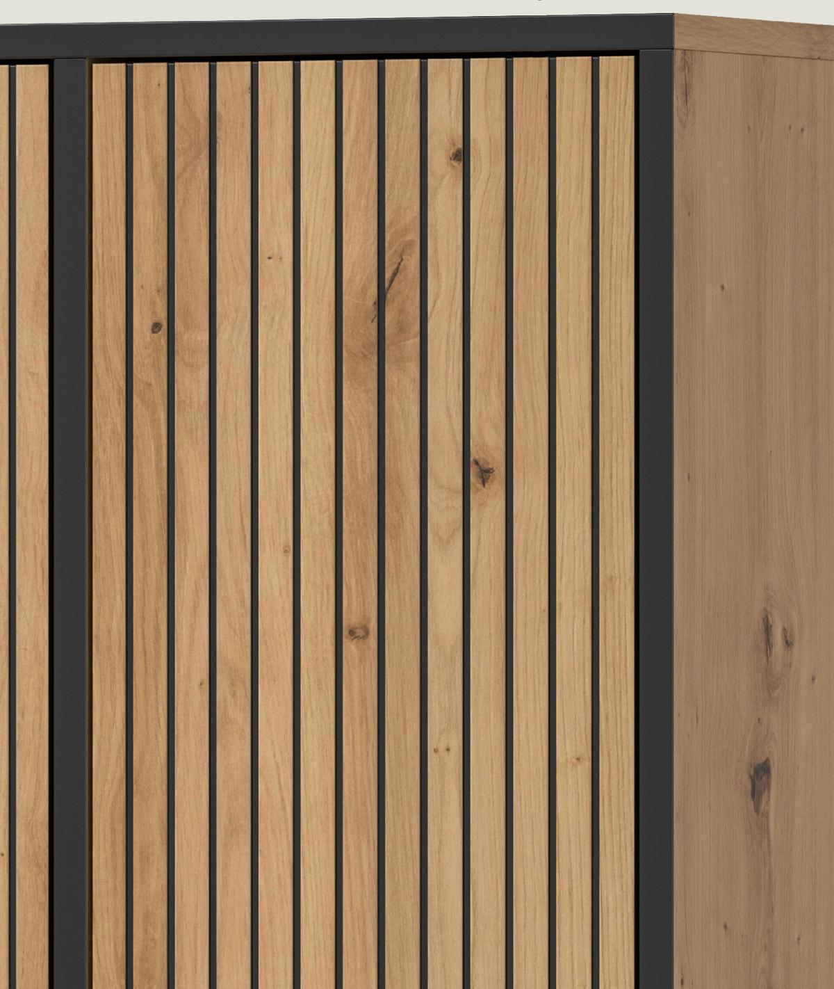 HOCHSCHRANK Eiche Artisan, schwarz 60 x 160 cm, Badezimmer Schrank mit Soft-Close - Schwarz/Eiche Artisan, Holzwerkstoff/Kunststoff (59/159/32cm) - Inn.Furn