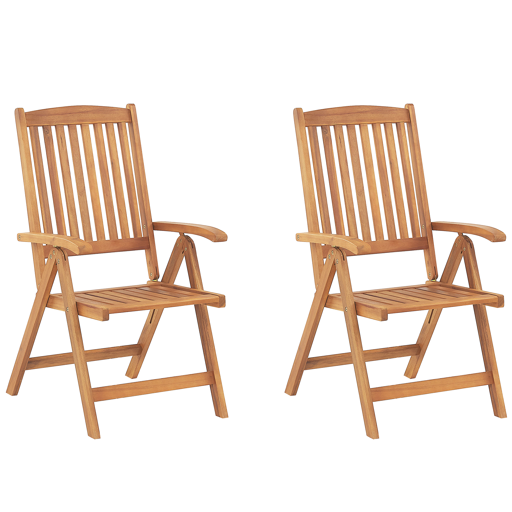 GARTENSTUHL 2er-SET Akazienholz hellbraun verstellbar Java - Hellbraun, Holz (54/105/69cm) - Beliani