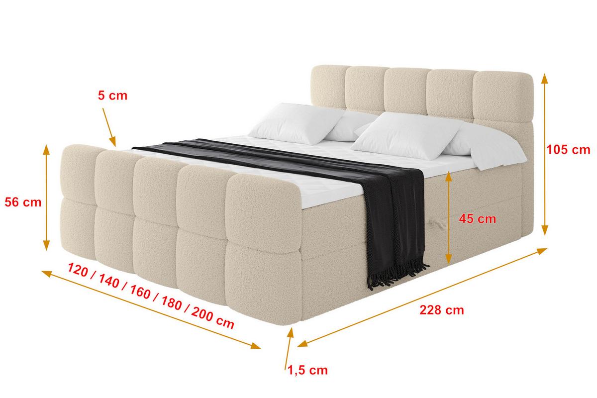 BOXBETT mit Matratze H3 - FAMA-Z - 120x200 cm Dunkelbeige Quelle - Creme, Holzwerkstoff (120/200cm) - ALTDECOR