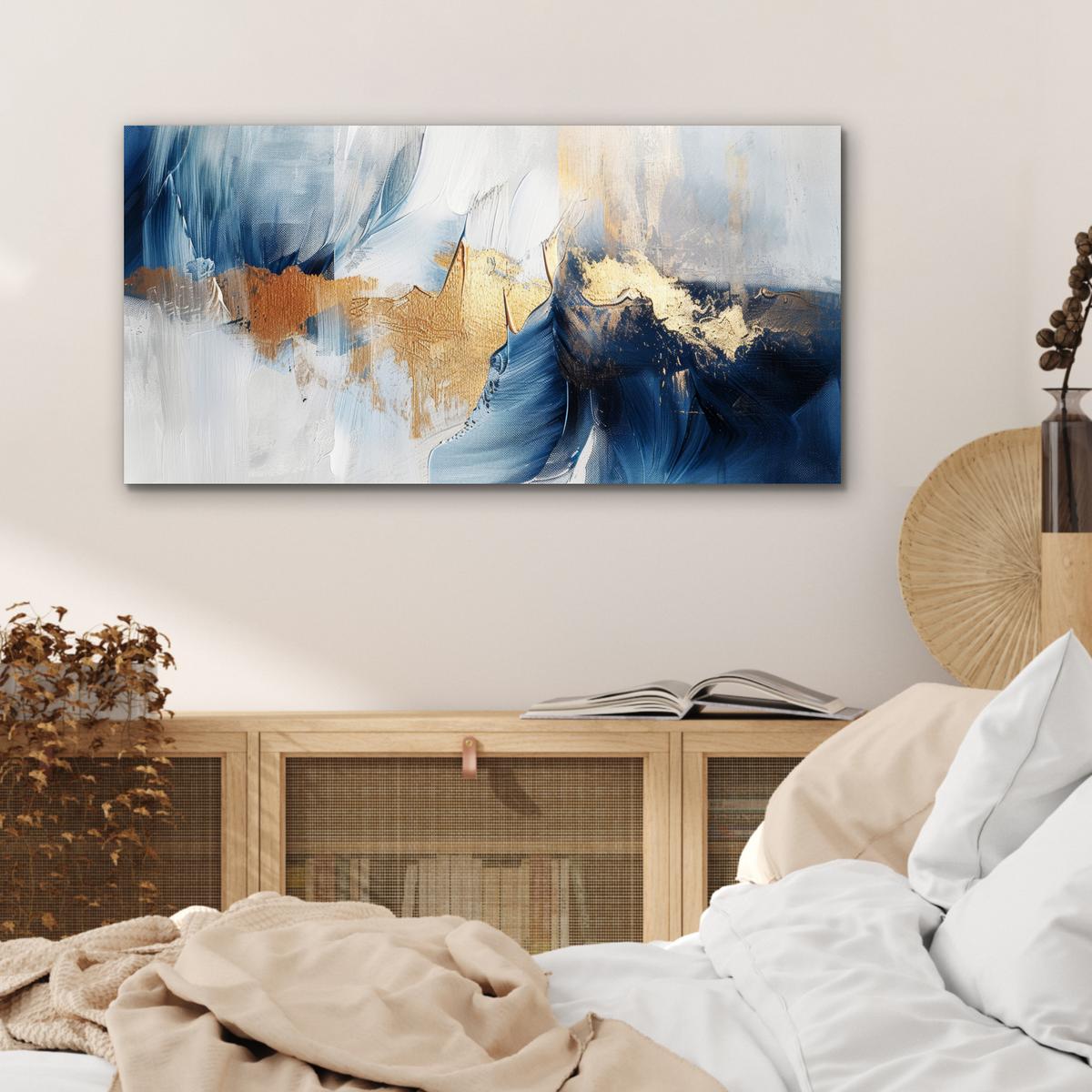 METALLBILD Gold - Blau - Aquarell - Kunst - Modern 80x40 cm - Hellblau, Metall (80/40cm) - MuchoWow