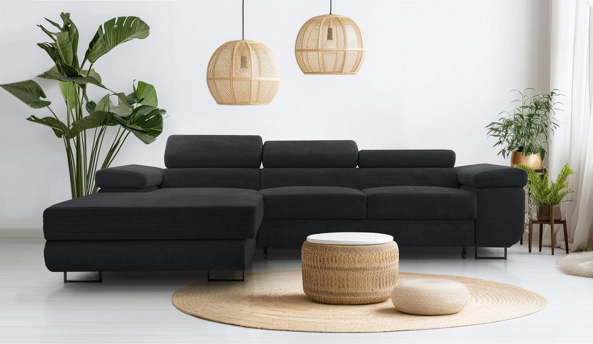ECKSOFA L Form Arborio Dunkelgrau 280/203/90 cm Links mit Schlaffunktion - Schwarz, Textil/Metall (203/280cm) - AX Living