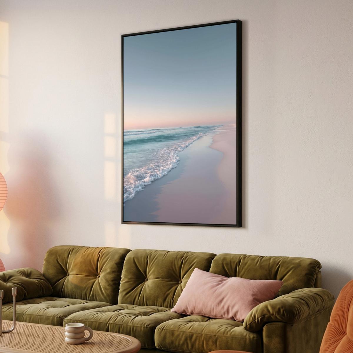 LEINWAND Bilder mit Rahmen - Küstenlinie - Pastell - Wasser - 80x120 - Pastellblau, Textil (80/120cm) - MuchoWow
