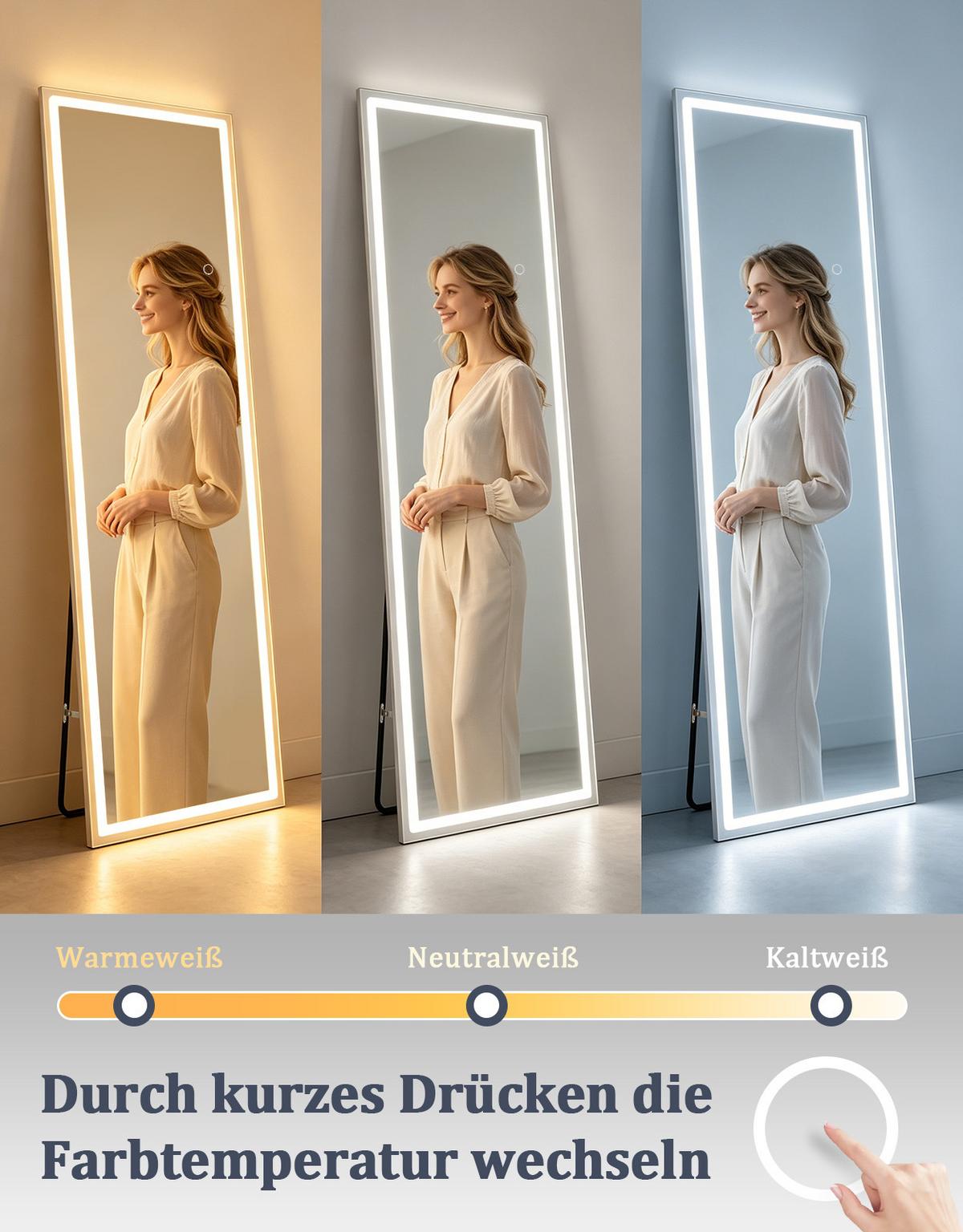 GANZKÖRPERSPIEGEL Qylveth 150/40/34 cm - Weiß, Glas/Metall (40/34/150cm) - ZMH