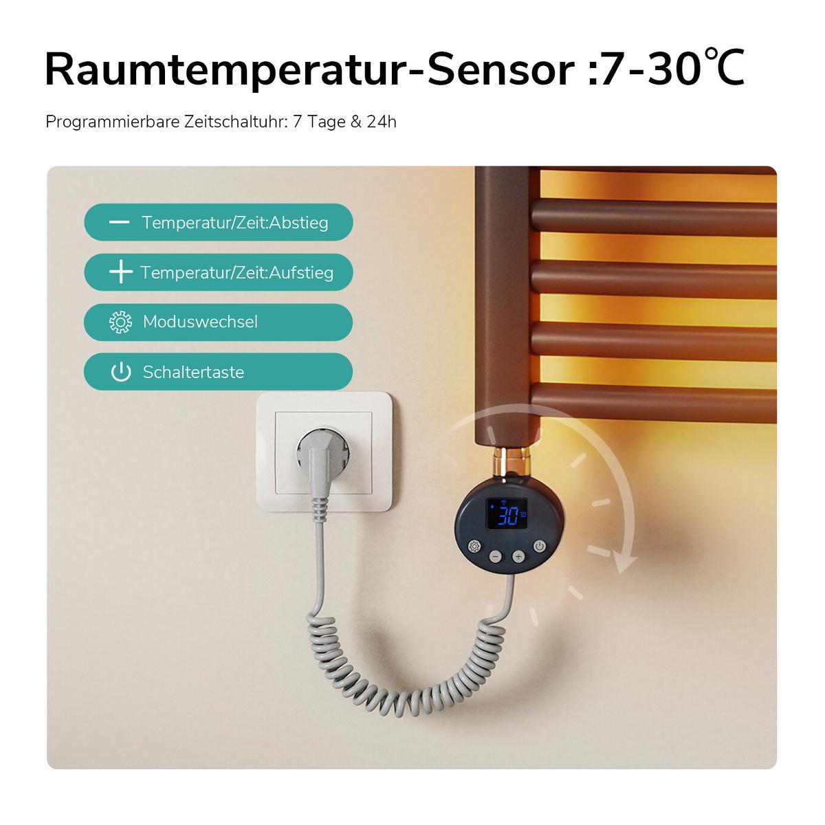 HANDTUCHHEIZKÖRPER elektrisch gebogen Anthrazit 120/50 cm - Anthrazit, Metall (50/120/5.2cm) - EMKE