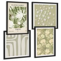 BILDER SET 4er Set - 50x50 cm & 40x60 cm Schwarzer Rahmen - Boho-Pflanzenkompositionen in Pastellfarben - Schwarz, Kunststoff (50/50cm) - TULUP