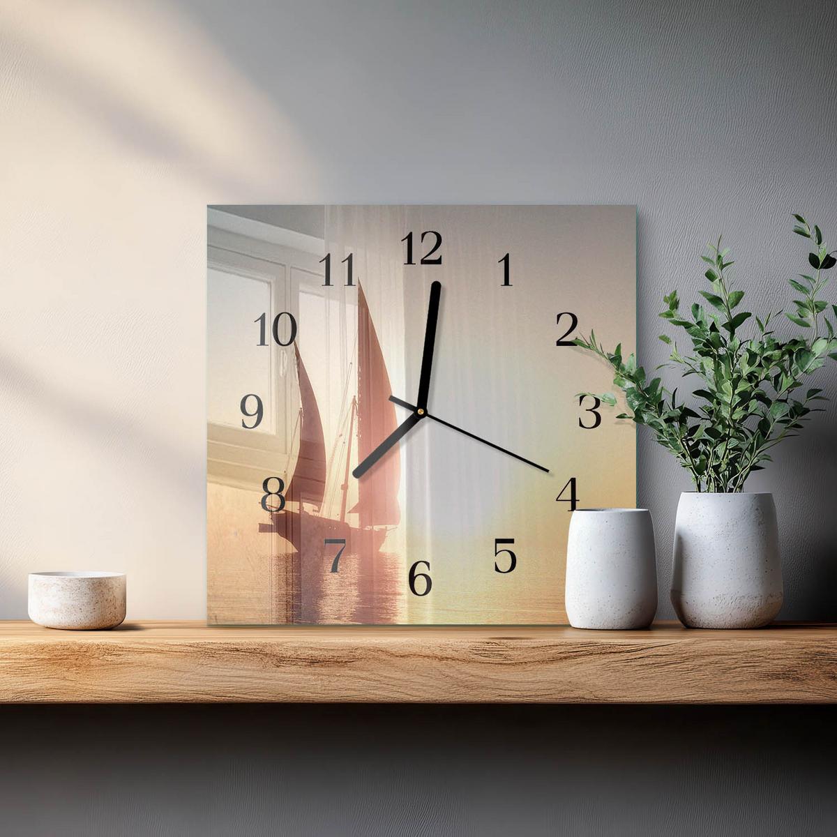 WANDUHR aus Glas 30x30 cm - Segelboot - Multicolor, Glas (30/30/0.4cm) - TULUP