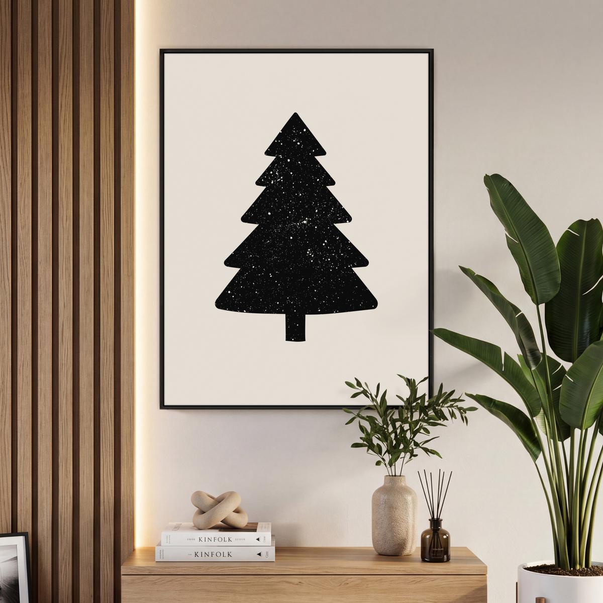 LEINWAND Bilder mit Rahmen - Weihnachtsbaum - Schwarz - Urlaub - Beige - 70x100 - Schwarz, Textil (70/100cm) - MuchoWow