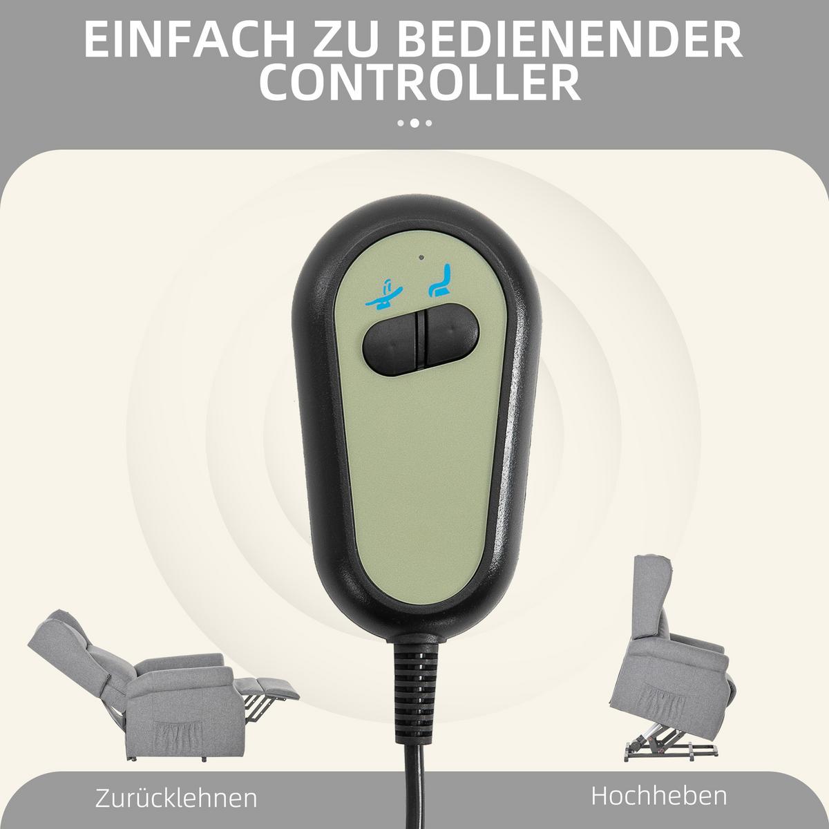 FERNSEHSESSEL mit Aufstehhilfe Leinen Grau - Schwarz/Grau, Holz/Textil (94/111/74cm) - HOMCOM