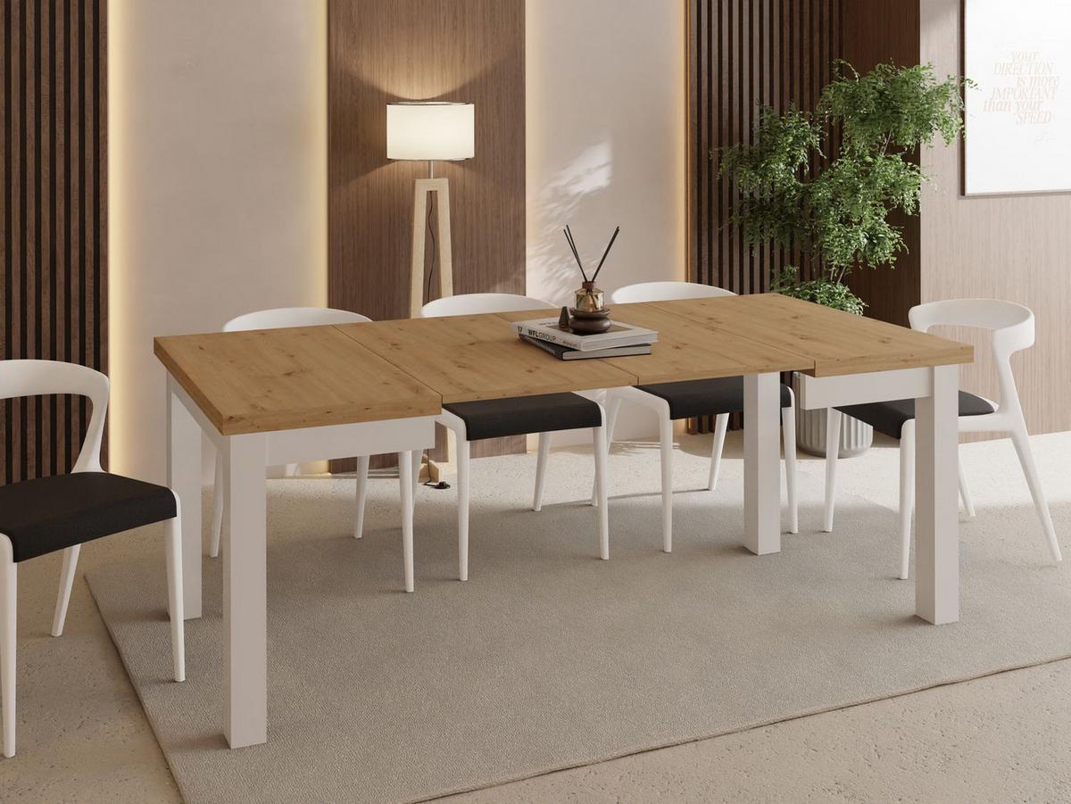 ESSTISCH Toren Weiß ausziehbar verlängerbar quadratisch, Eiche Artisan Hellbraun 100-200/100/76.5 cm - Eiche Artisan/Weiß, Holz/Holzwerkstoff (100/200/76.5cm) - WFL GROUP