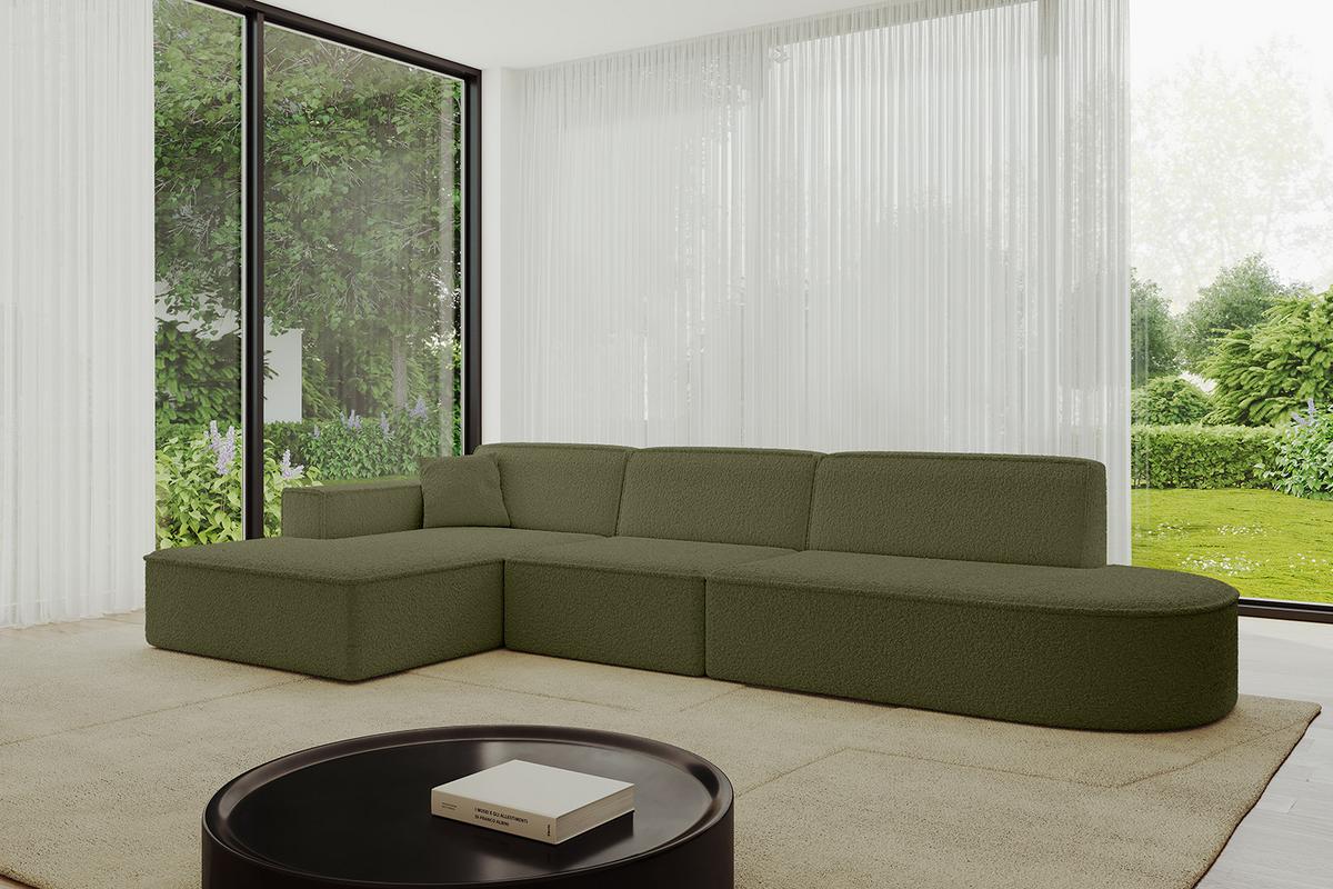 ECKSOFA Ottomane Links IREA-L2-v4 - 327x165x77 cm Grün - Platinfarben, Holzwerkstoff/Textil (327/165cm) - ALTDECOR