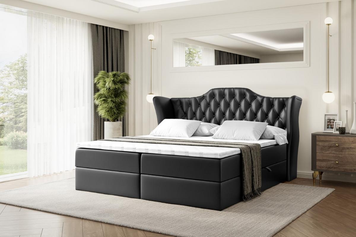 BOXBETT mit Matratze H4 und Lattenrost - VILA - 140x200 cm - H4 - Schwarz Hochglanz - Schwarz Hochglanz, Holzwerkstoff (140/200cm) - ALTDECOR