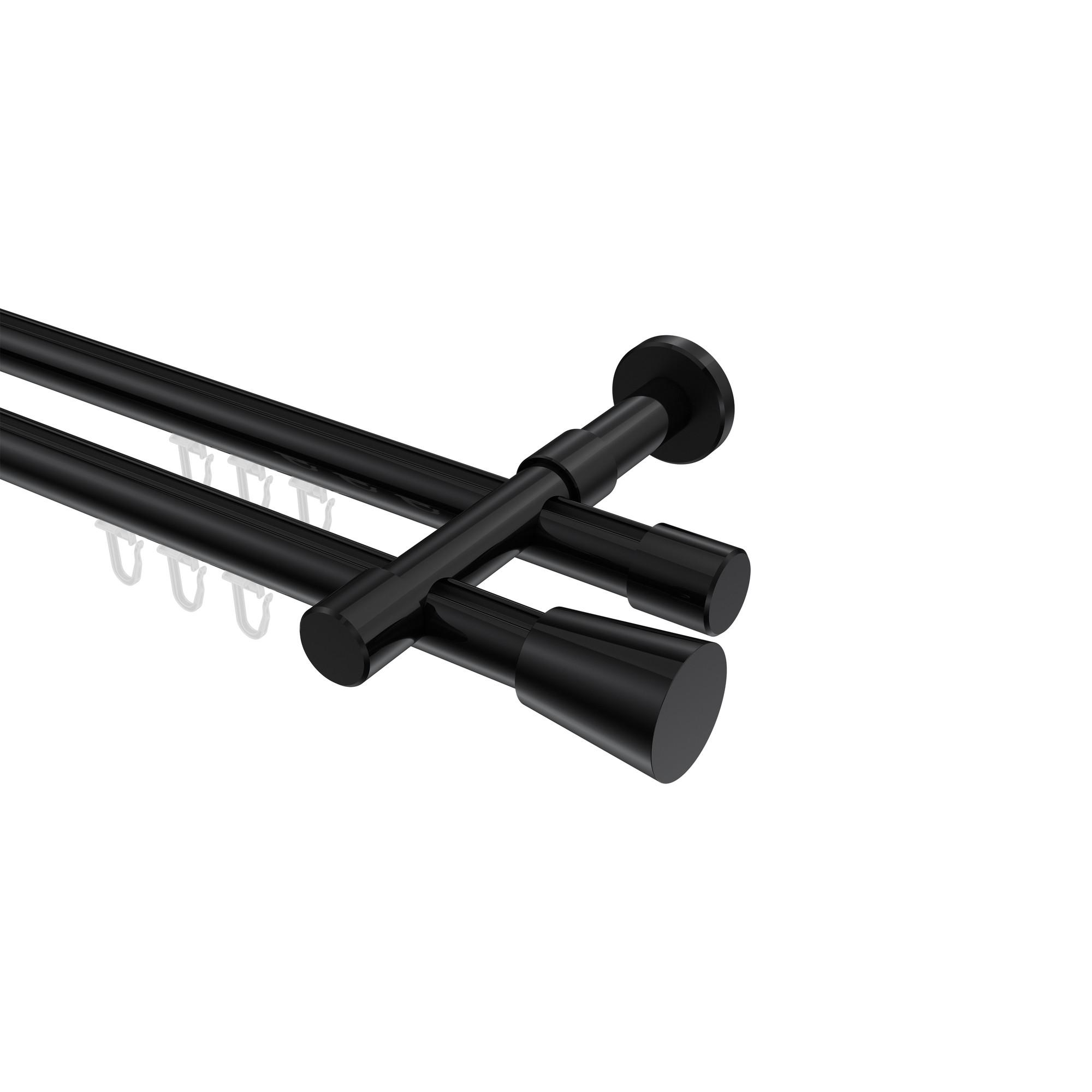 GARDINENSTANGE INNENLAUF Prestige Sitra 300 cm (geteilt in 3 x 100 cm), 2-läufig, 20 mm Ø Schwarz - Schwarz, Metall (300cm) - INTERDECO
