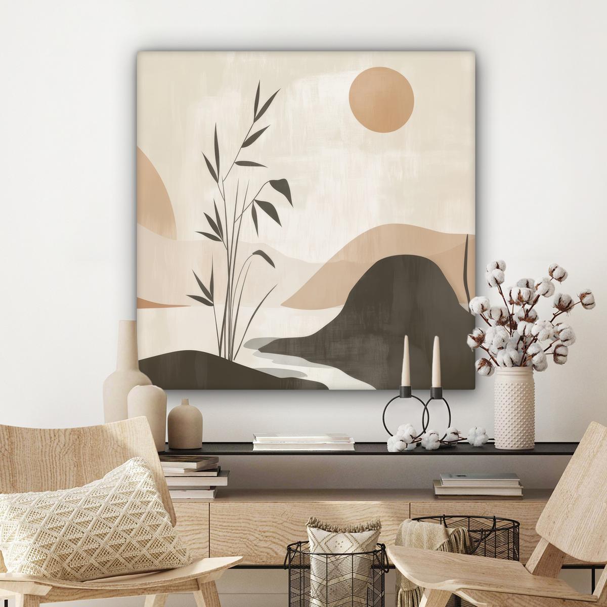 LEINWANDBILD Japandi - Landschaft - Beige Deko Groß 90x90 cm - Cognac, Textil (90/90cm) - MuchoWow