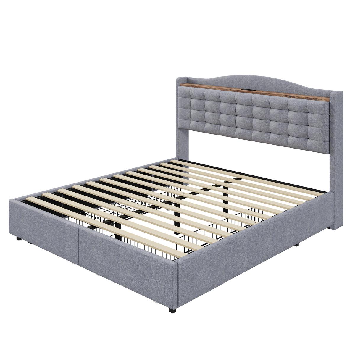 BETT grau 200/146/110 cm - Grau, Textil/Metall (140/200cm) - Urban Meuble