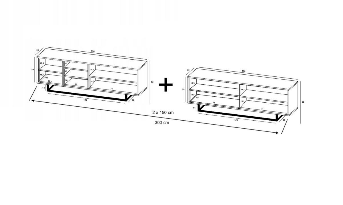 TV-SCHRANK 2-er Set Apollo Eiche wotan Schwarz Matt 150 cm - Schwarz, Holzwerkstoff/Metall (300/53/35cm) - Meble Lindner