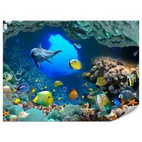 FOTOTAPETE für Badezimmer Unterwasser Korallenriffe Fische 350x256 - Türkis/Blau, Papier (350/256cm) - Muralo