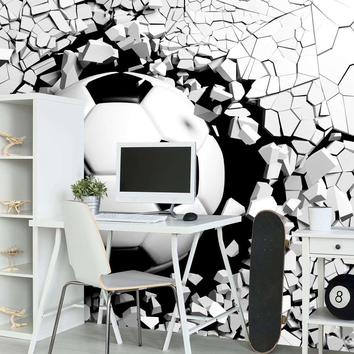 FOTOTAPETE für Wohnzimmer Fußball Betonwand Riss 150x105 - Schwarz/Weiß, Papier (150/105cm) - Muralo