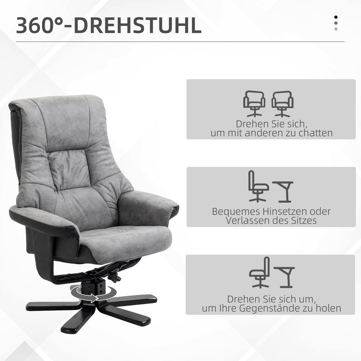 RELAXSESSEL mit Hocker, Fernsehsessel, Polstersessel TV Sessel mit Liegefunktion - Grau, Kunststoff (82.5/109/78cm) - HOMCOM