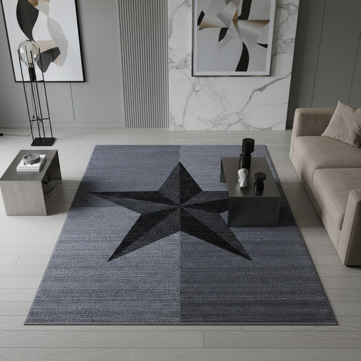 TEPPICH Kurzflor INN in Grau, mit Sternen-Motiv, 120 x 170 cm - Grau, Textil (170/120cm) - KADIMA DESIGN