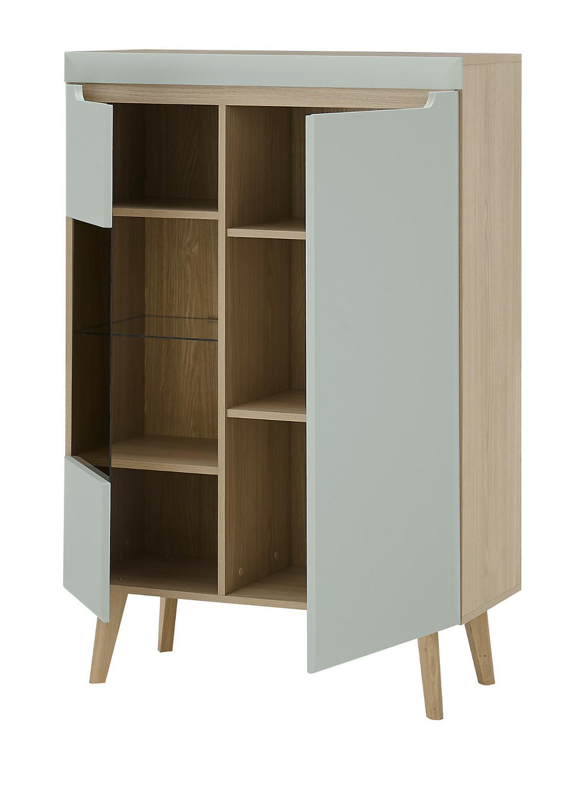 HIGHBOARD Pistazie grün, Eiche, skandinavisch 90 x 134 cm, Vitrine mit Soft-Close-Funktion - Eichefarben/Pastellgrün, Glas/Holz (90/134/40cm) - Furn.Design