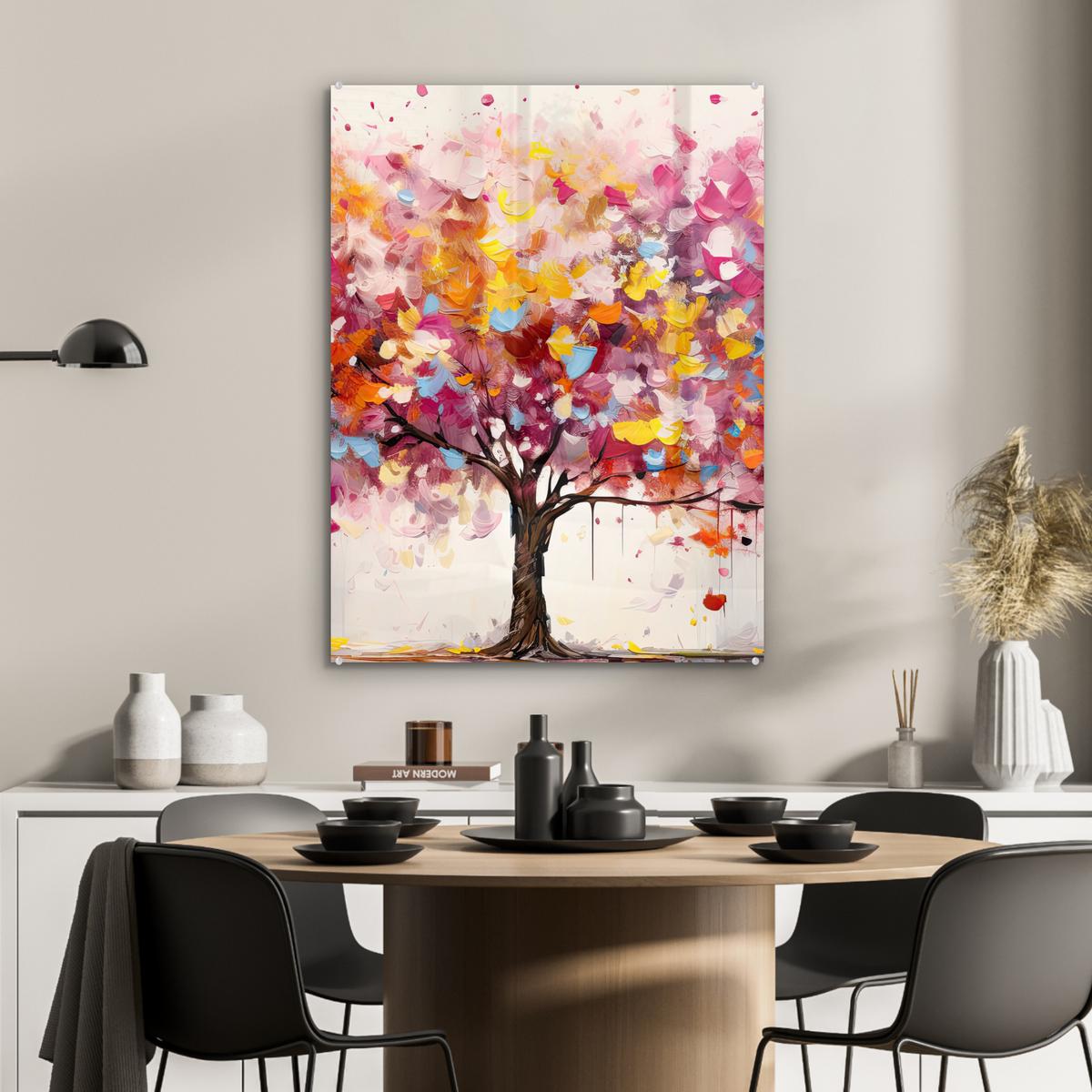 ACRYLGLASBILD Aquarell - Baum - Kunst - Abstrakt 60x80 cm - Multicolor, Glas (60/80cm) - MuchoWow
