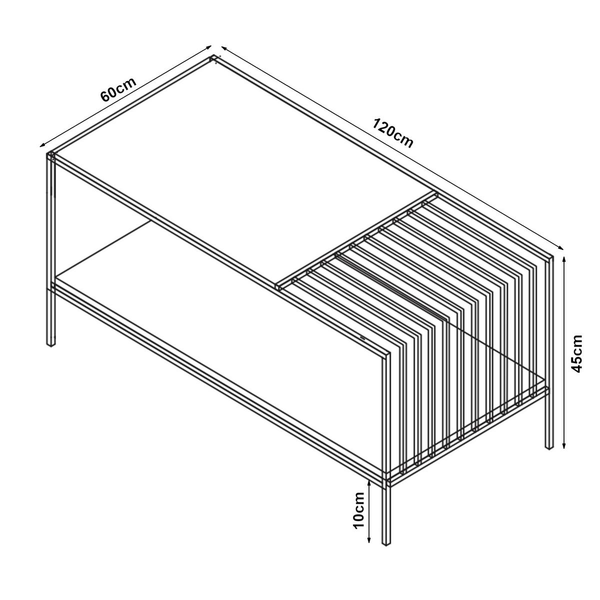 COUCHTISCH Pärghos 120/60/45 cm - Schwarz/Grau, Holzwerkstoff/Metall (60/120/45cm) - [en.casa]
